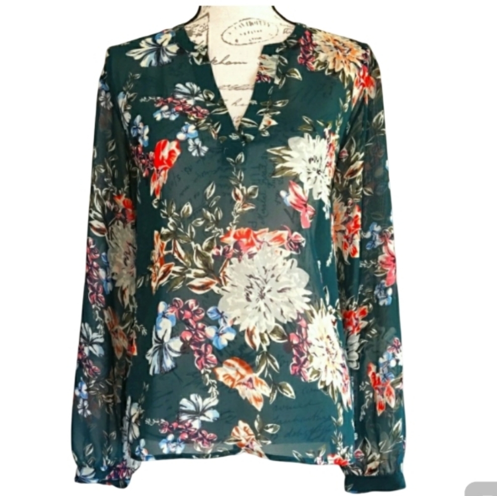 Sheer Green Floral Blouse.